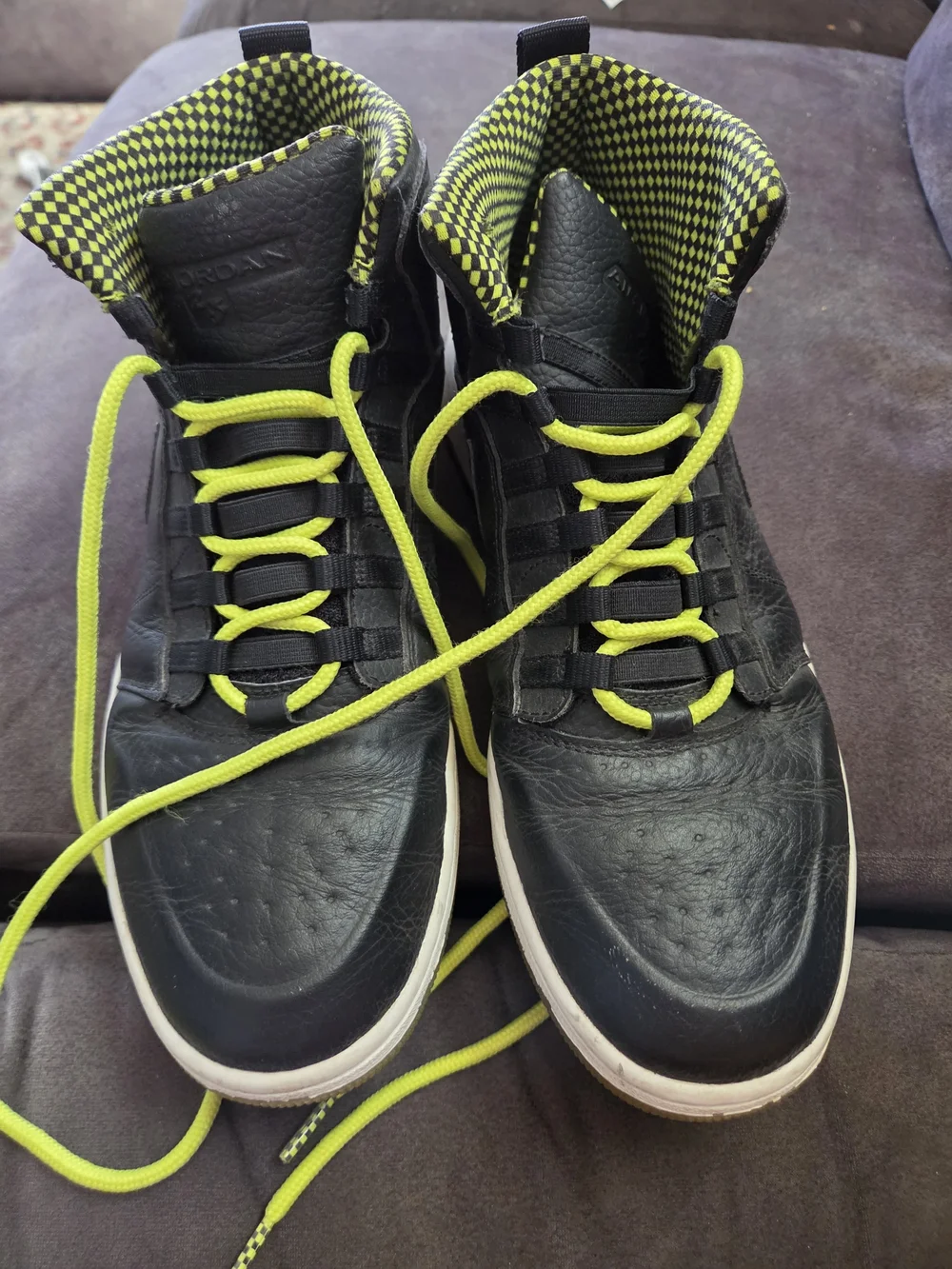 Nike Jordan Size 10.5 Men’s Black with Neon Yellow Accent High-Top Sneakers